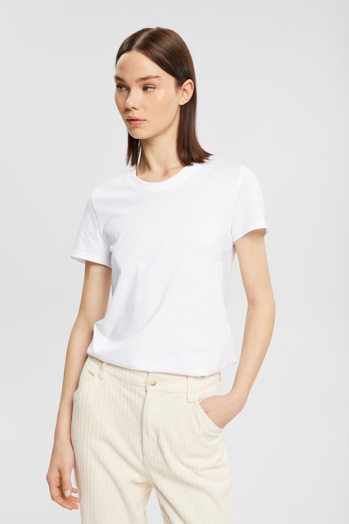 Cotton crewneck t-shirt, WHITE, detail image number 1