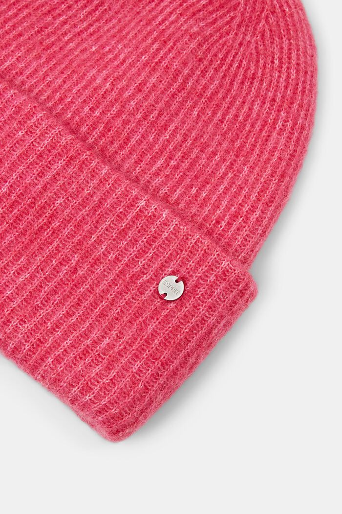 Mohair-Wool Blend Ribbed Beanie, PINK FUCHSIA, detail image number 1