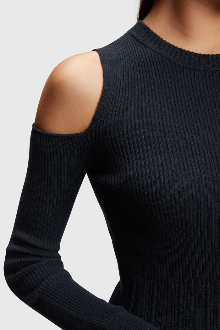 Cut-out shoulder sweatshirt dress, BLACK, detail image number 2