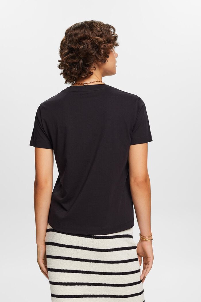 Cotton Crewneck T-Shirt, BLACK, detail image number 3