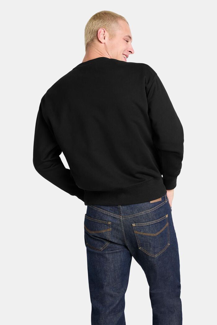 Unisex Cotton Fleece Logo Sweatshirt, BLACK, detail image number 4