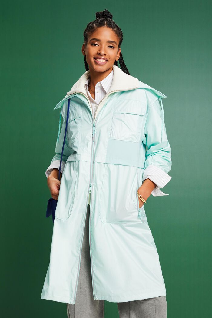 Stand-Up Collar Water-Resistant Ripstop Coat, LIGHT AQUA GREEN, detail image number 0