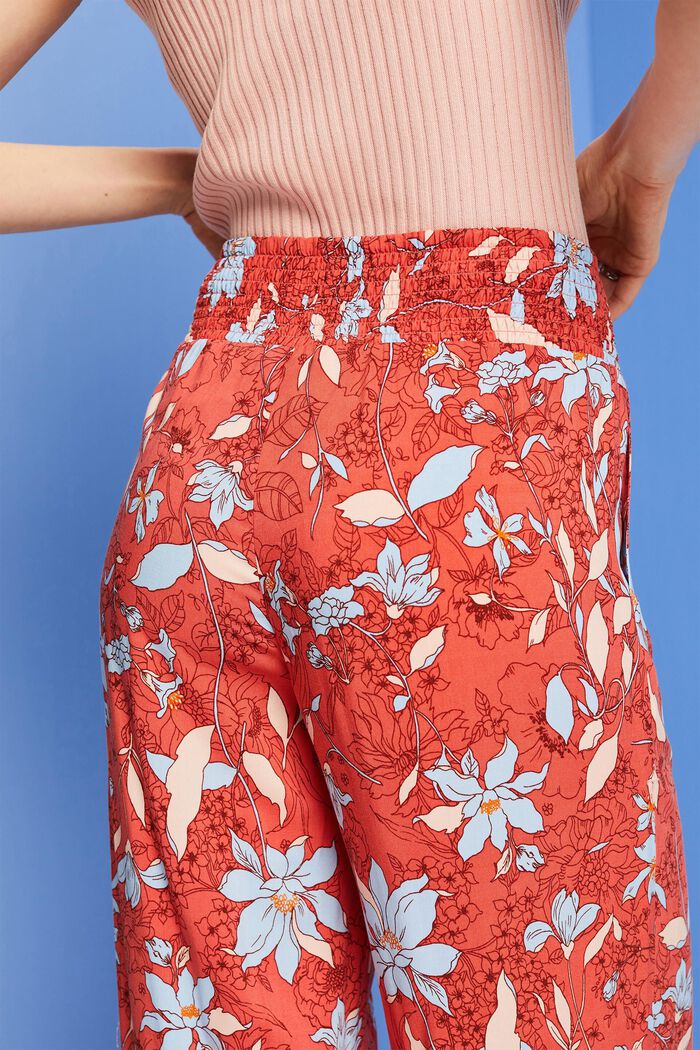 Patterned wide leg pull-on trousers, CORAL ORANGE, detail image number 2
