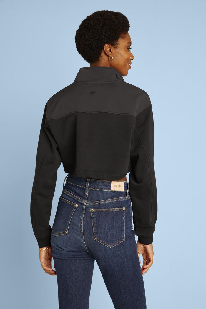 Cropped Organic Cotton Terry Sweatshirt, BLACK, detail image number 3