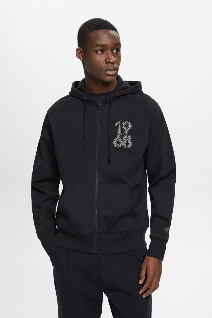 Full-length zip hoodie, BLACK, detail image number 0