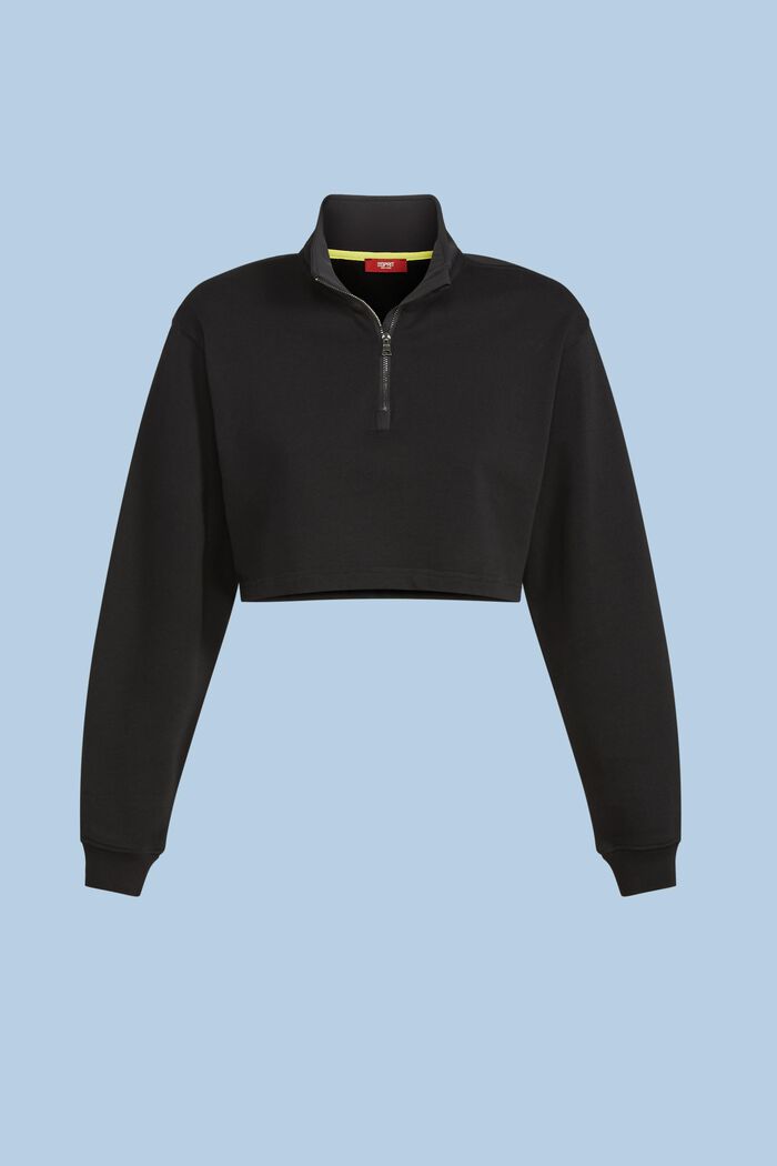 Cropped Organic Cotton Terry Sweatshirt, BLACK, detail image number 5