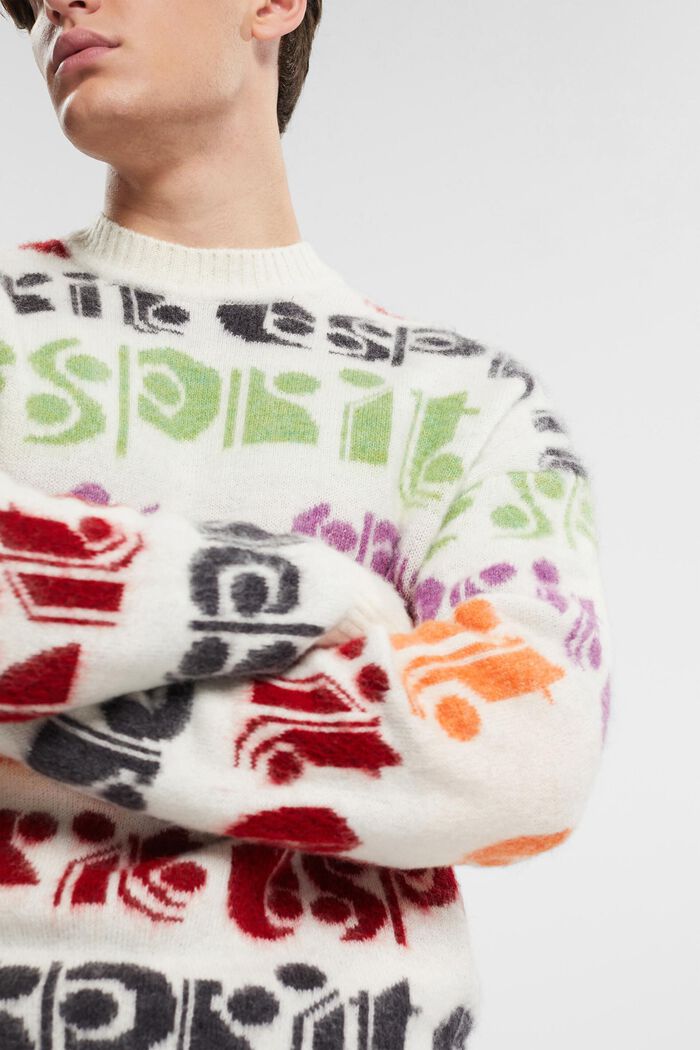 Wool blend jumper with colourful logo intarsia, OFF WHITE, detail image number 2