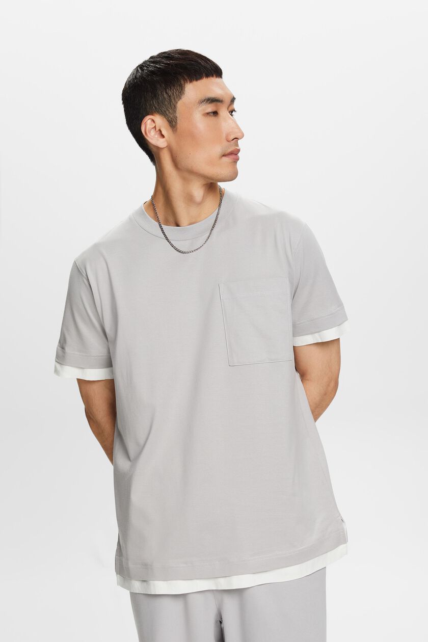 Crewneck t-shirt in a layered look, 100% cotton