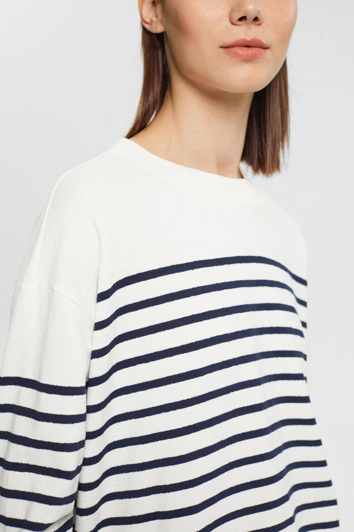 Striped cotton sweatshirt, OFF WHITE, detail image number 0