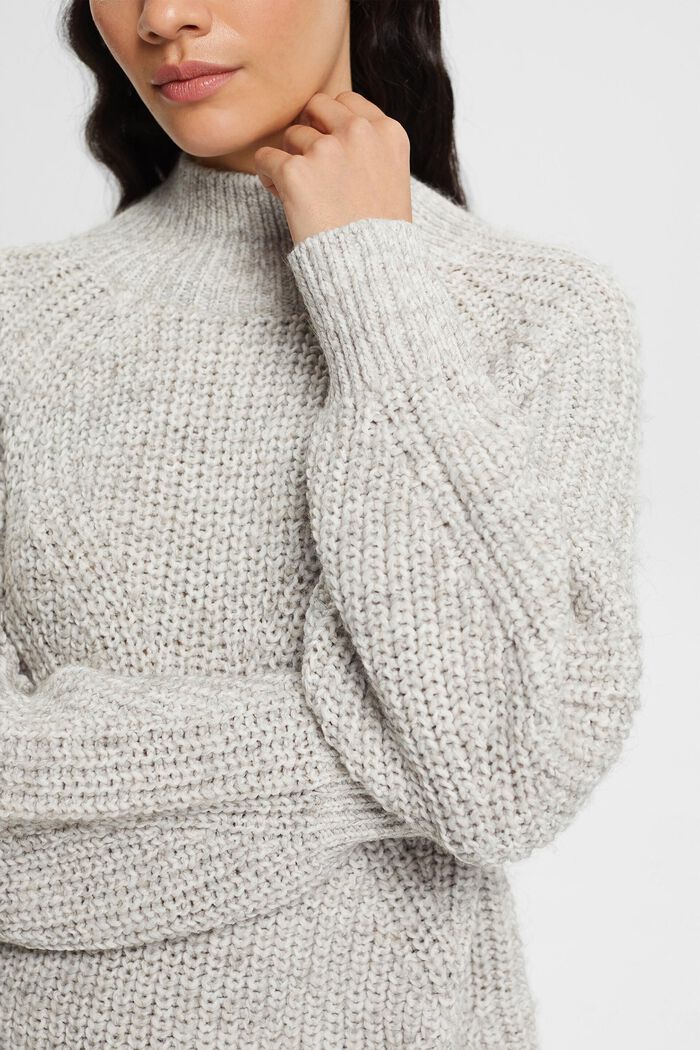 Knitted jumper with stand-up collar, LIGHT TAUPE, detail image number 2