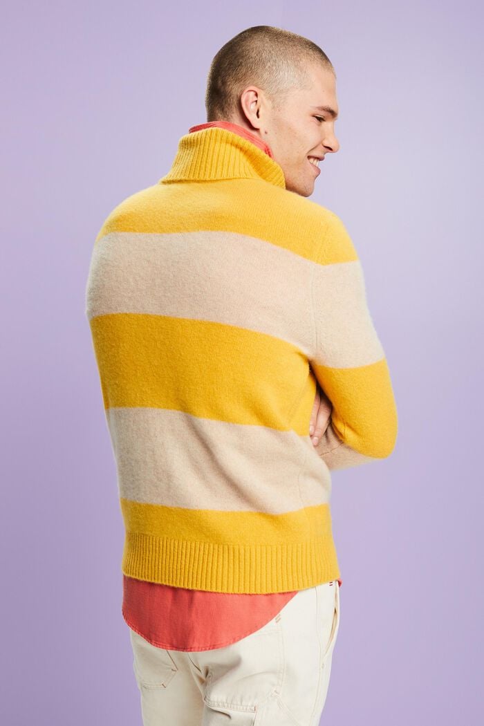 Cashmere Striped Turtleneck Sweater, YELLOW, detail image number 3