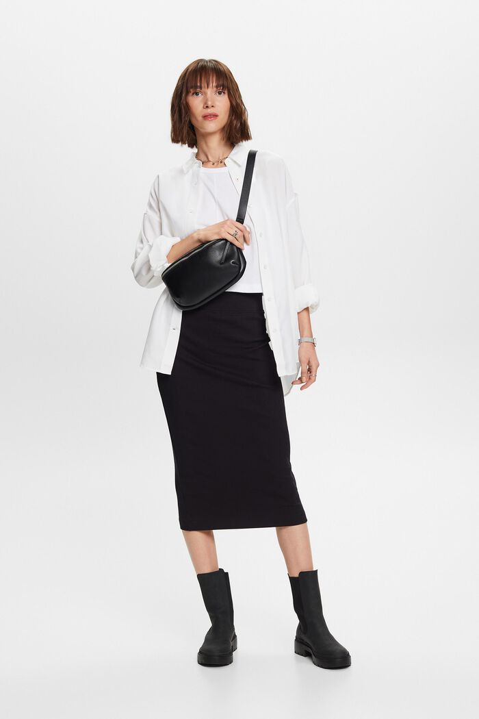 Stretch Cotton-Jersey Midi Skirt, BLACK, detail image number 1