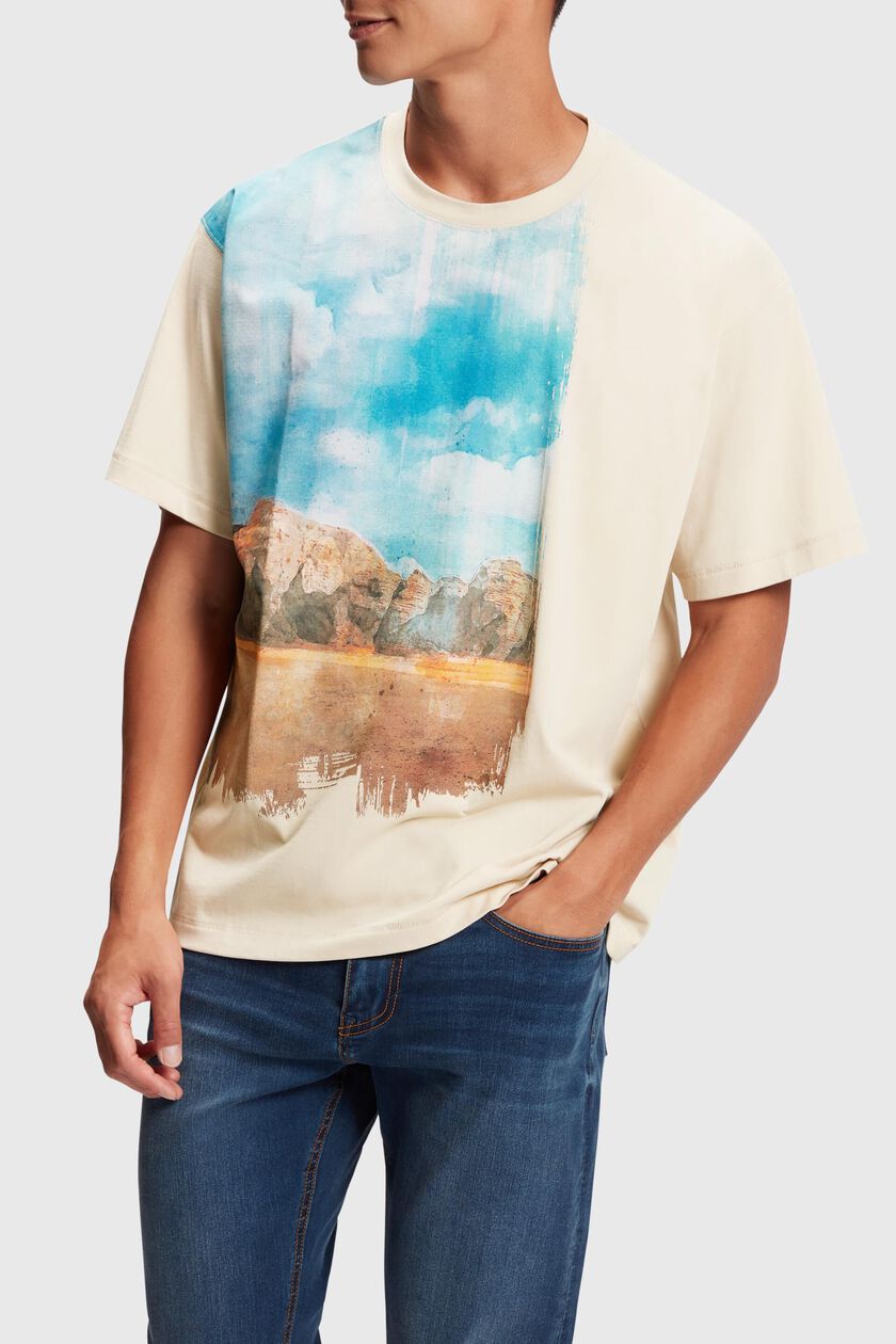 Front panel landscape digital print t-shirt