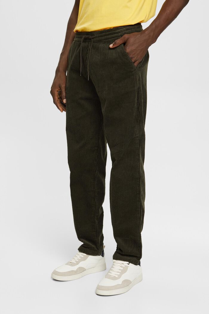Jogger style corduroy trousers, DARK KHAKI, detail image number 0