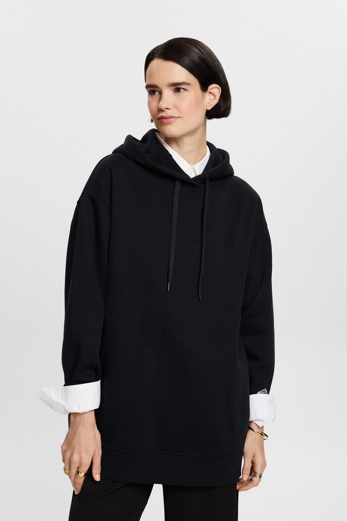 Oversized Cotton-Fleece Hoodie, BLACK, detail image number 0