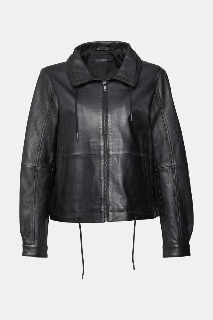 Leather jacket with drawstrings, BLACK, detail image number 6
