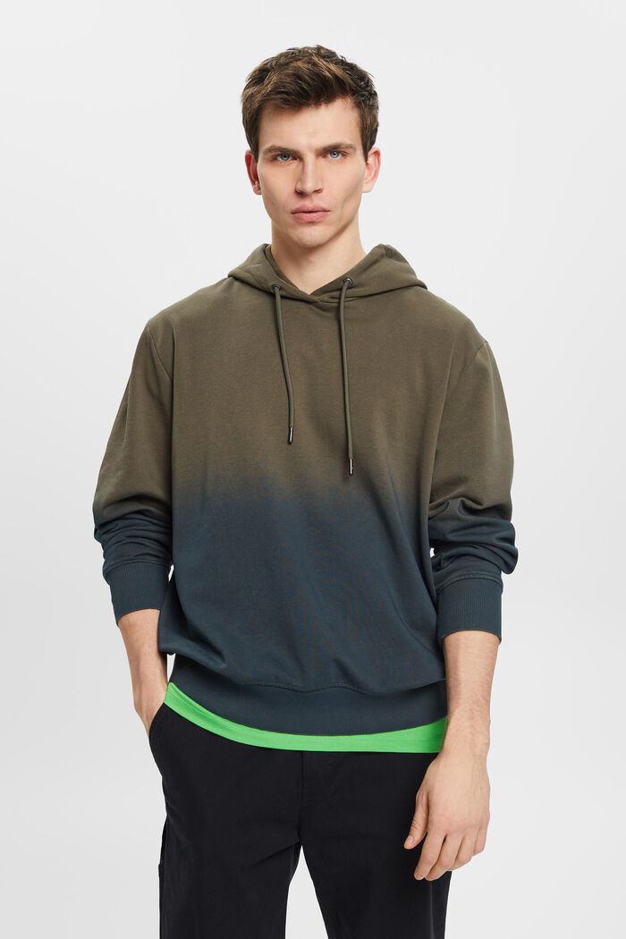 Two-tone sprayed effect hoodie, KHAKI GREEN, detail image number 0