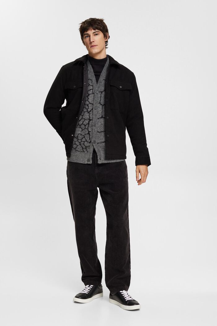 Brushed knit cardigan with pattern, DARK GREY, detail image number 1
