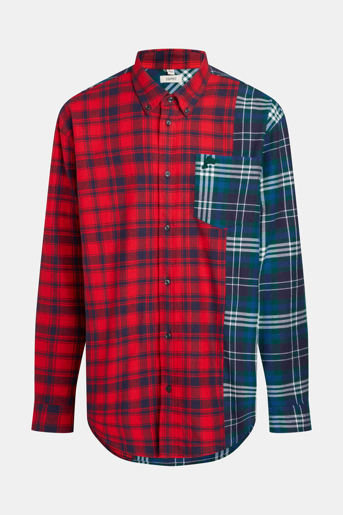 Mixed check patchwork flannel shirt, RED, detail image number 6
