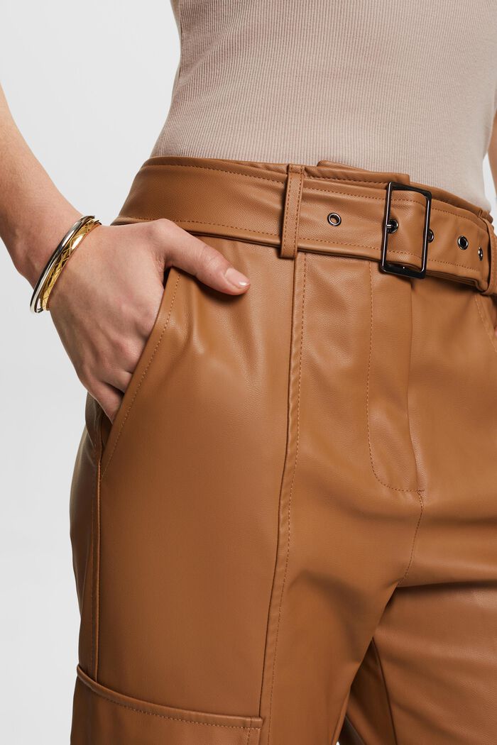 Faux leather trousers with belt, CARAMEL, detail image number 3