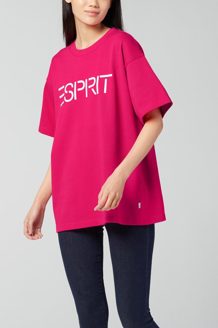 Unisex T-shirt with a logo print, PINK FUCHSIA, detail image number 2