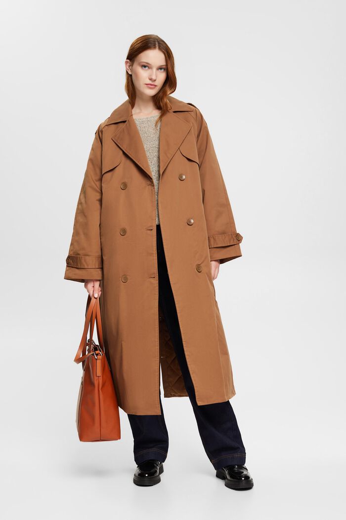 Long padded trench coat, CARAMEL, detail image number 0