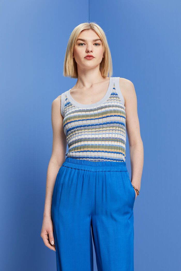 Sleeveless knit top, 100% cotton, PASTEL BLUE 3, detail image number 0