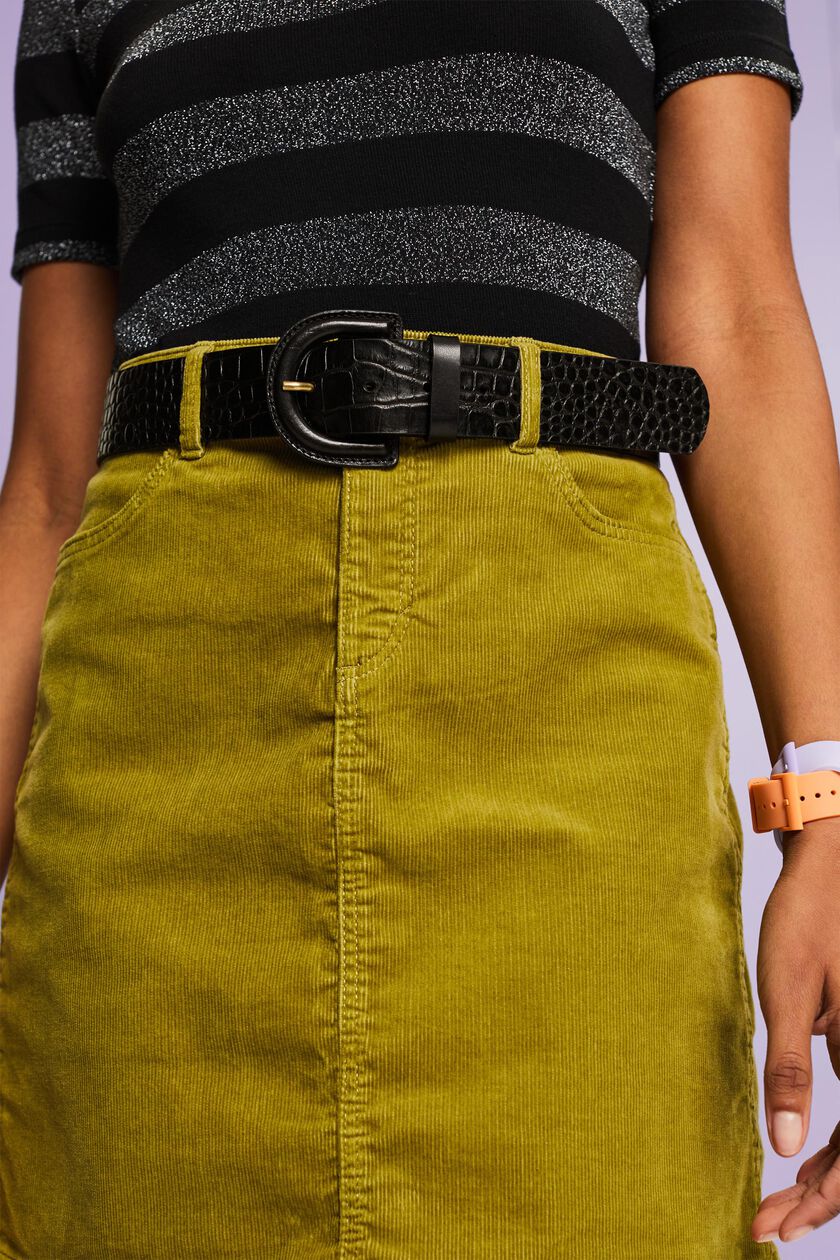 Croc-Textured Leather Belt