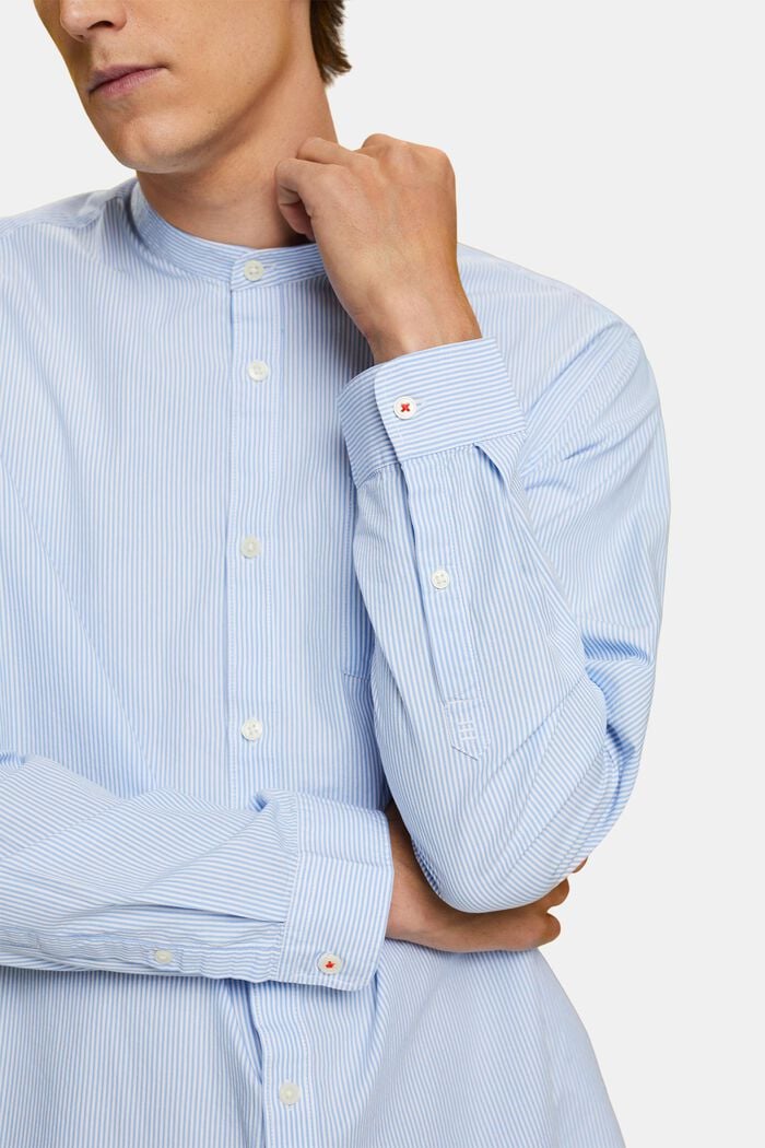 Pinstripe cotton shirt with mandarin collar, GREY BLUE, detail image number 2