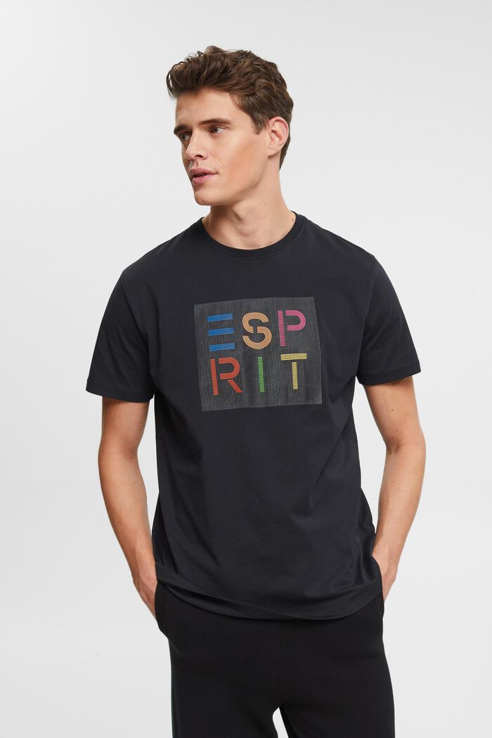 T-shirt with an appliquéd logo, organic cotton, BLACK, detail image number 0