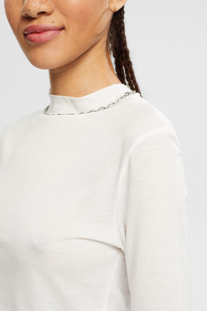 T-shirt with band collar, TENCEL™, OFF WHITE, detail image number 3