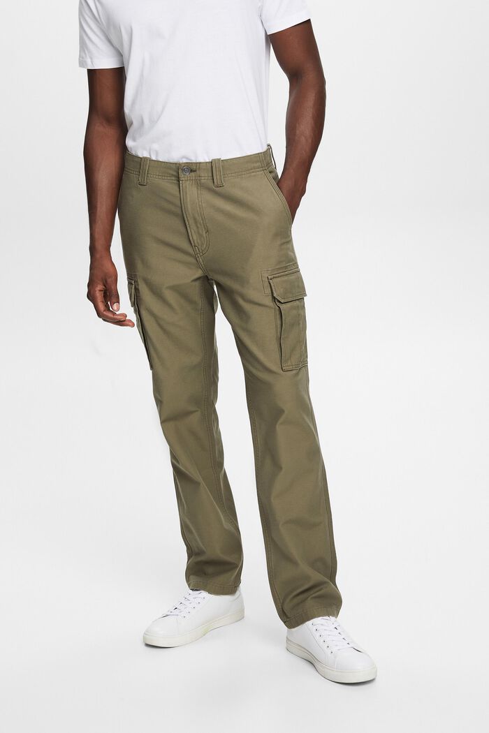 Washed cargo trousers, 100% cotton, KHAKI GREEN, detail image number 0