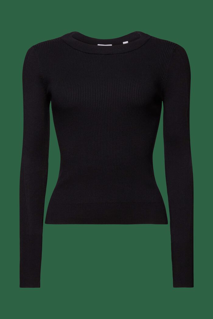 Rib-Knit Crewneck  Sweater, BLACK, detail image number 6