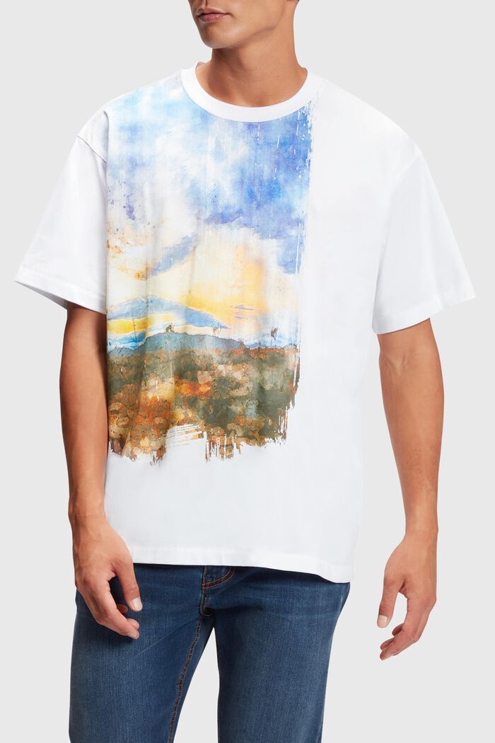 Front panel landscape digital print t-shirt, WHITE, detail image number 0