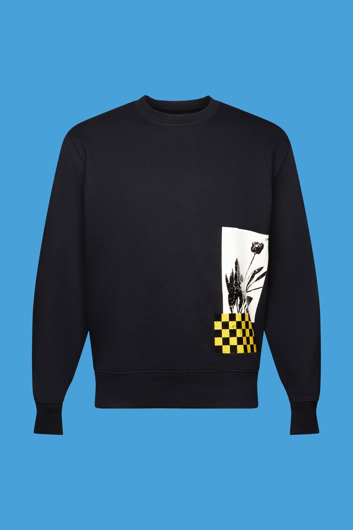 Crewneck sweatshirt with print, 100% cotton, BLACK, detail image number 6