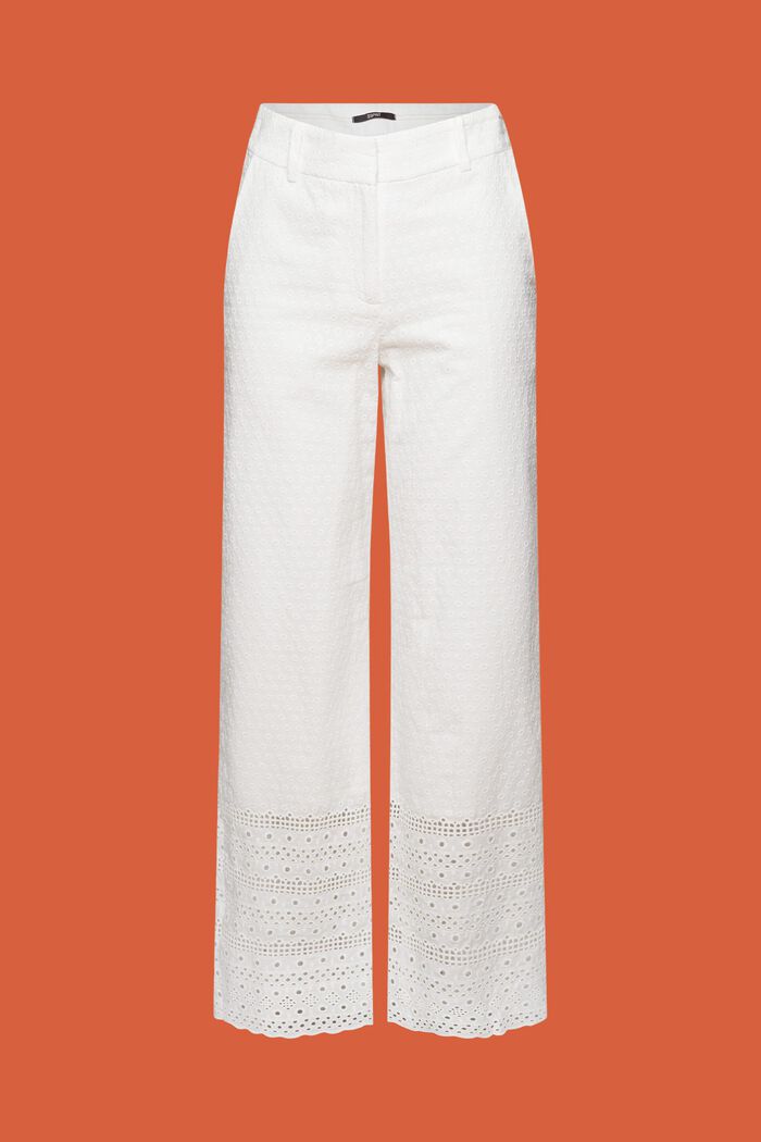 Embroidered trousers, 100% cotton, WHITE, detail image number 7