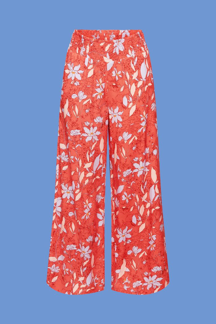 Patterned wide leg pull-on trousers, CORAL ORANGE, detail image number 6