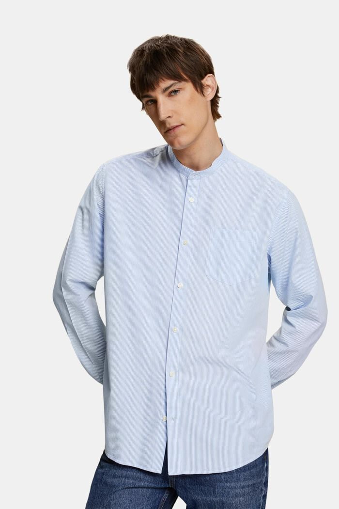 Pinstripe cotton shirt with mandarin collar, GREY BLUE, detail image number 0