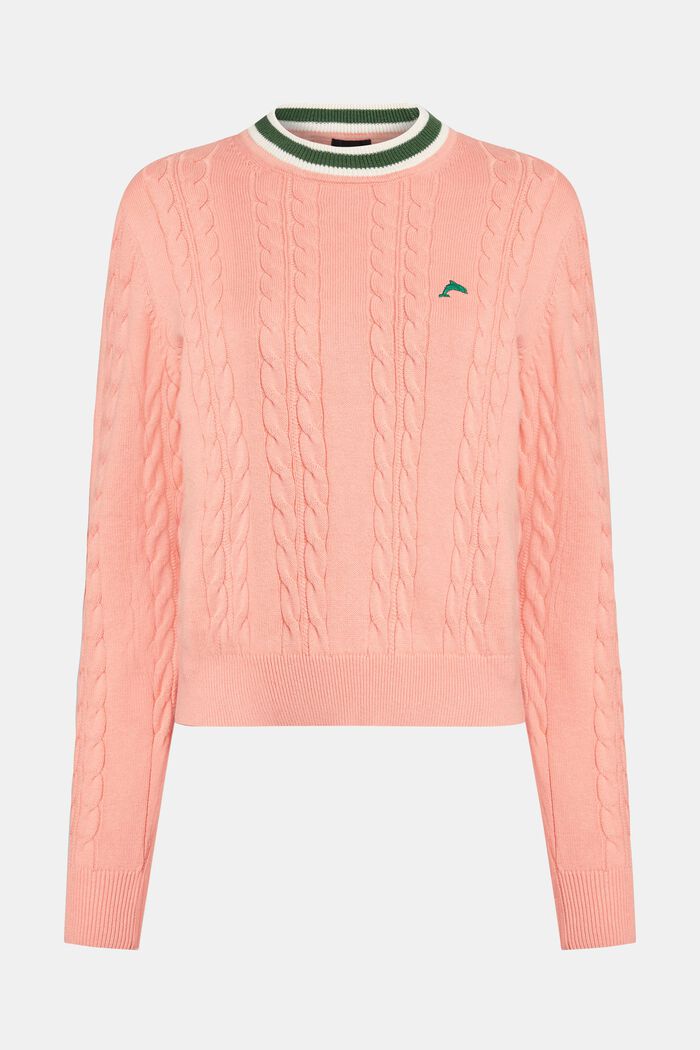 Dolphin Logo Cable Knit Sweater, PINK, detail image number 5