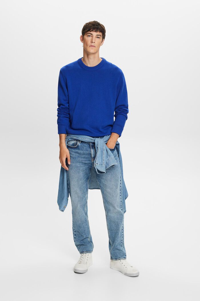 Cotton Crewneck Sweatshirt, BRIGHT BLUE, detail image number 0