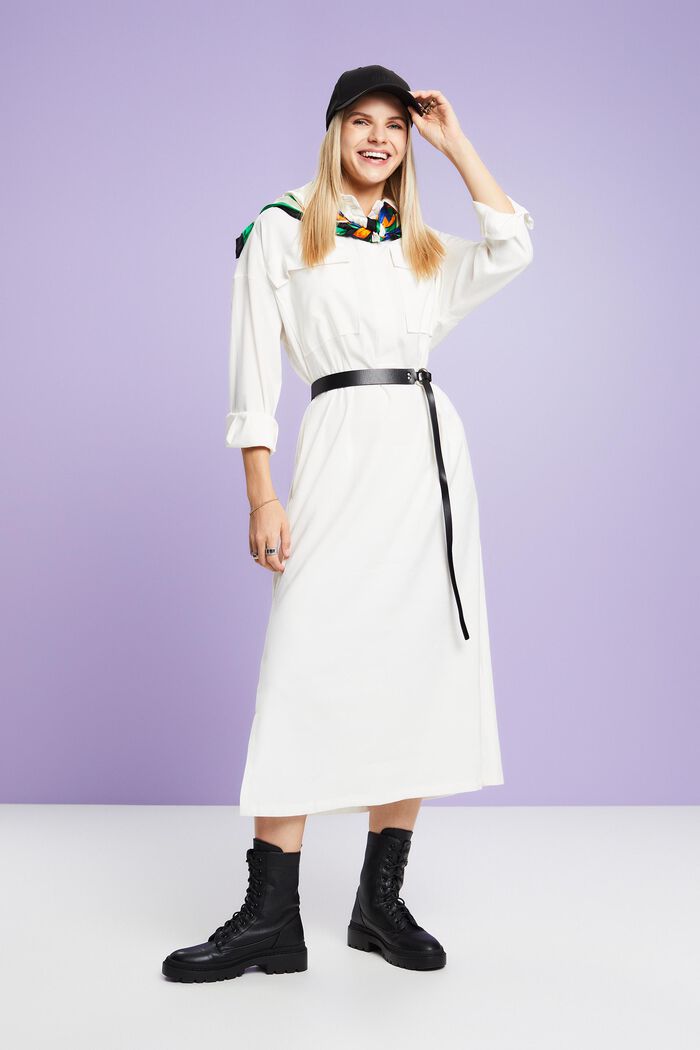 Oversized Midi Shirt Dress, OFF WHITE, detail image number 4