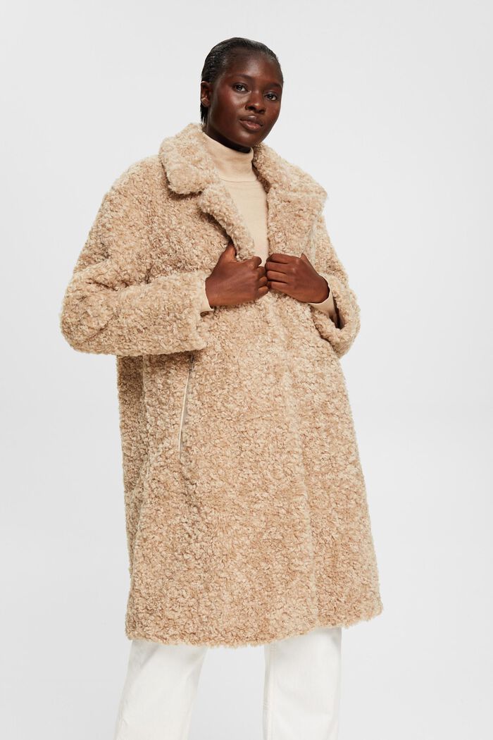 Faux fur coat, CREAM BEIGE, detail image number 0
