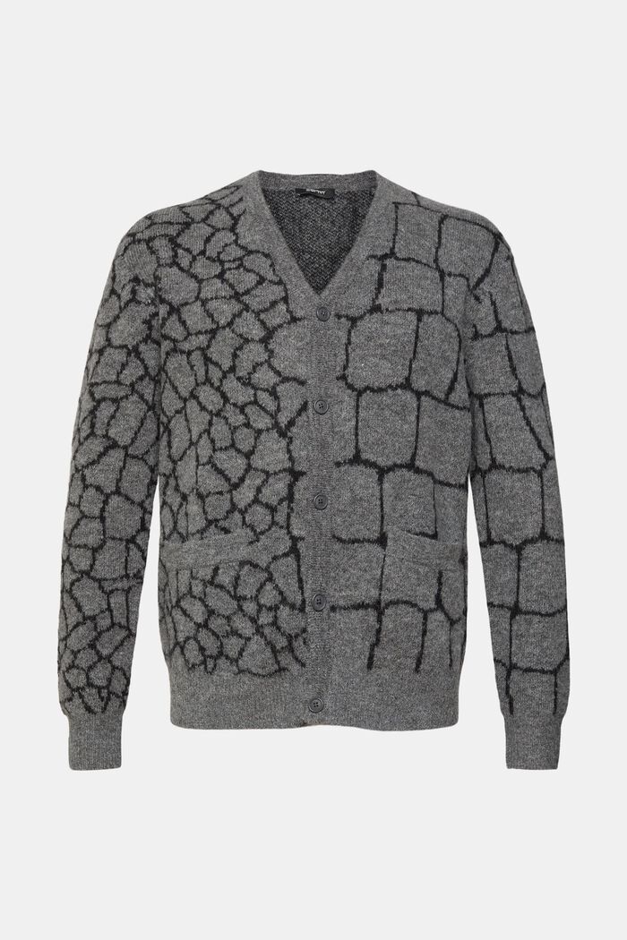 Brushed knit cardigan with pattern, DARK GREY, detail image number 6