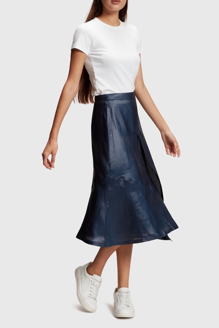 Metallic midi skirt, NAVY, detail image number 0