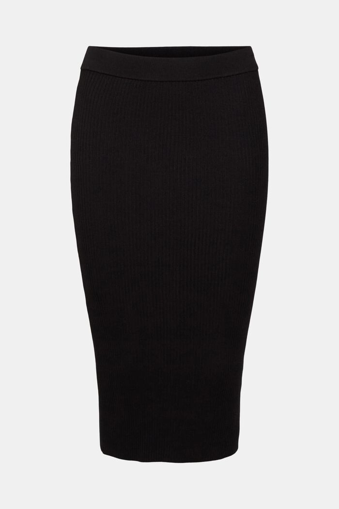 Rib knit pencil skirt, BLACK, detail image number 6