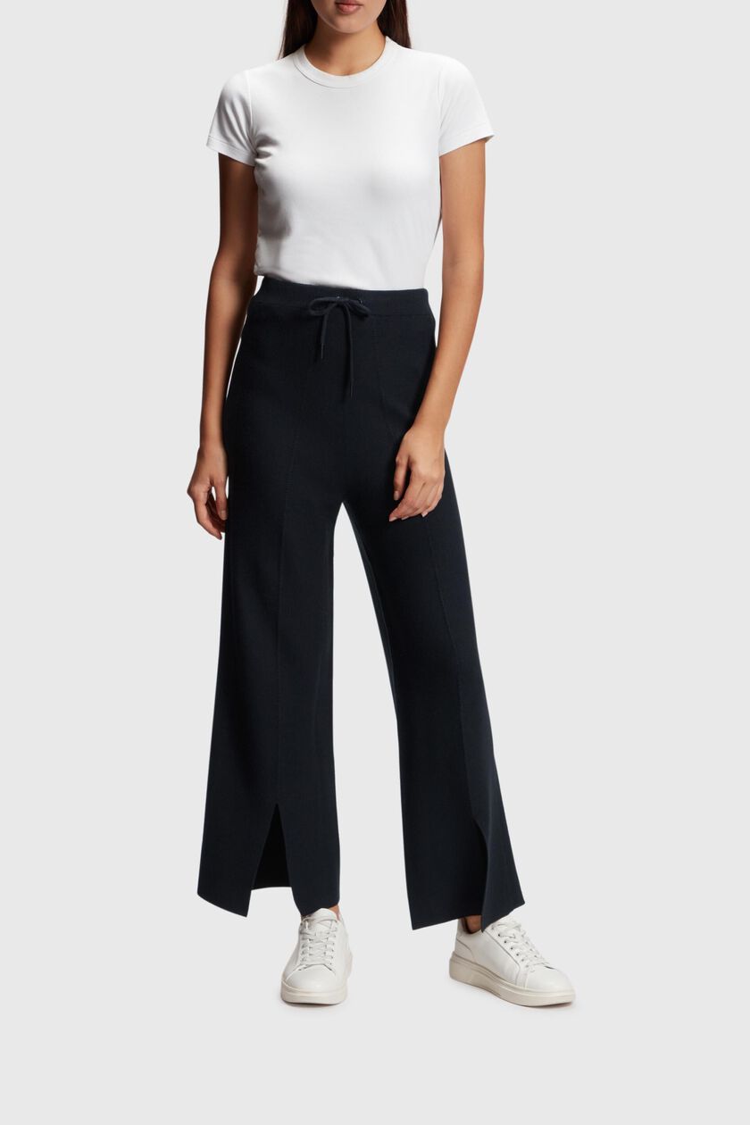 High-rise wide leg slit front trousers