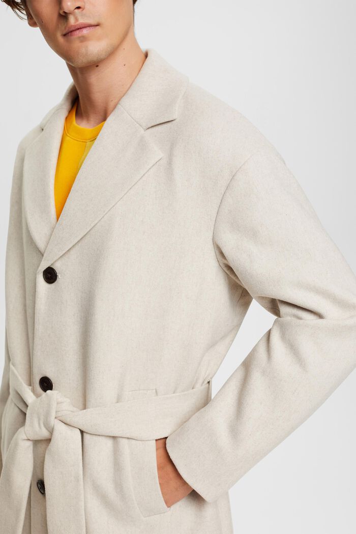 Wool blend coat with tie belt, CREAM BEIGE, detail image number 2