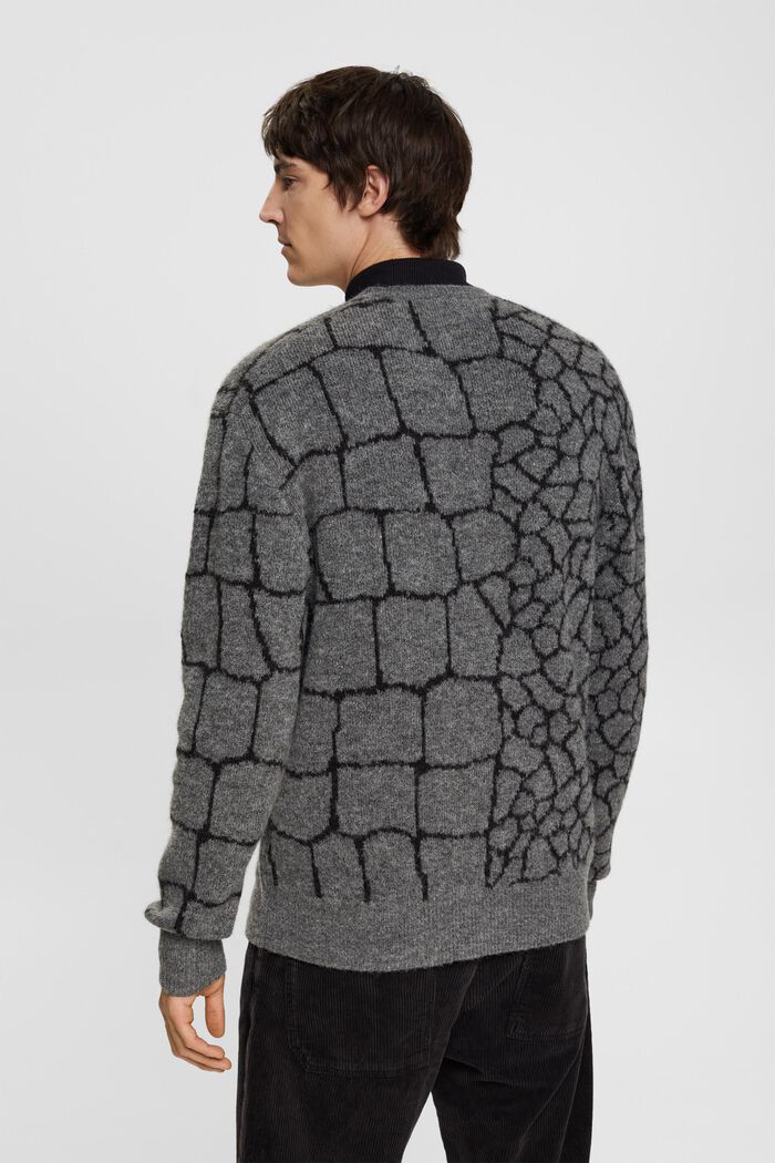 Brushed knit cardigan with pattern, DARK GREY, detail image number 3