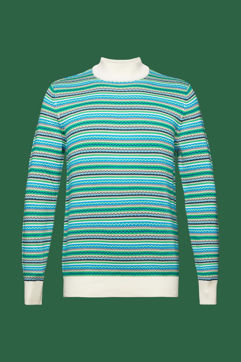 Cotton Jacquard Mock Neck Sweater