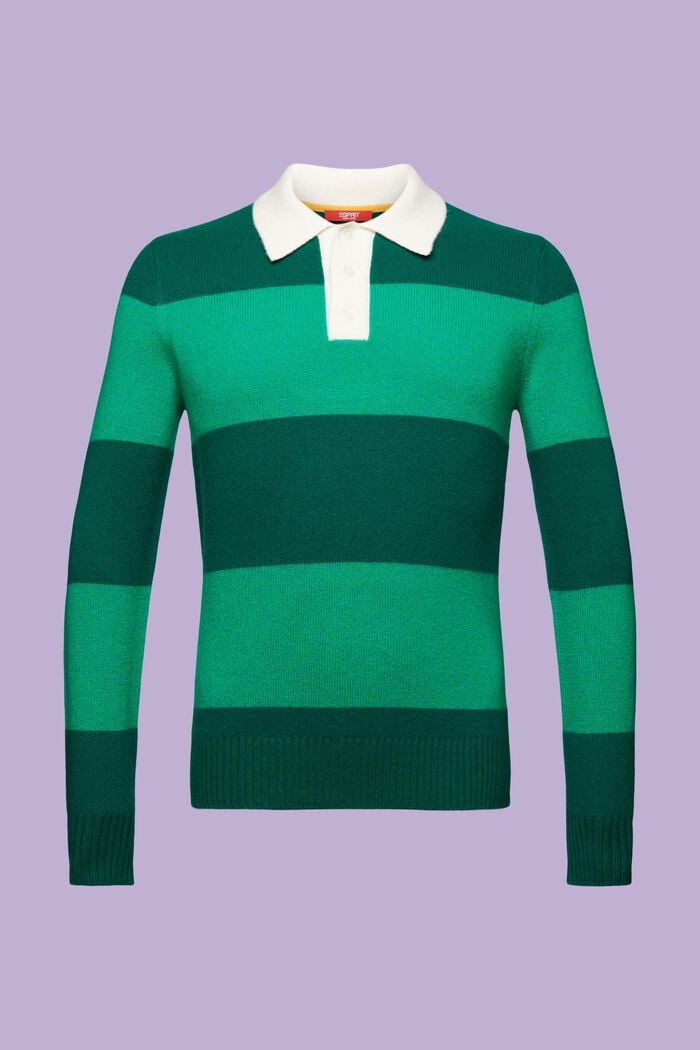 Rugby Stripe Cashmere Polo Sweater, EMERALD GREEN, detail image number 7